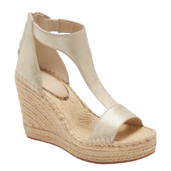 Kenneth Cole New York Shoes - Kenneth Cole NY Olivia T Strap Espadrille Wedge Sandal Ice Leather